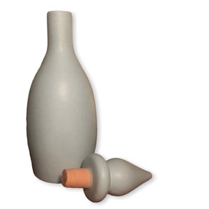 Mid Century Modern stoneware genie bottle decanter in matte sky blue speckle glaze