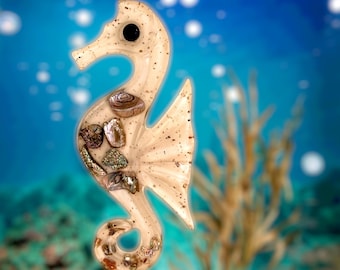 Hyler Industries muurkunst lucite en abalone zeepaardje strandbar circa 1958-1960