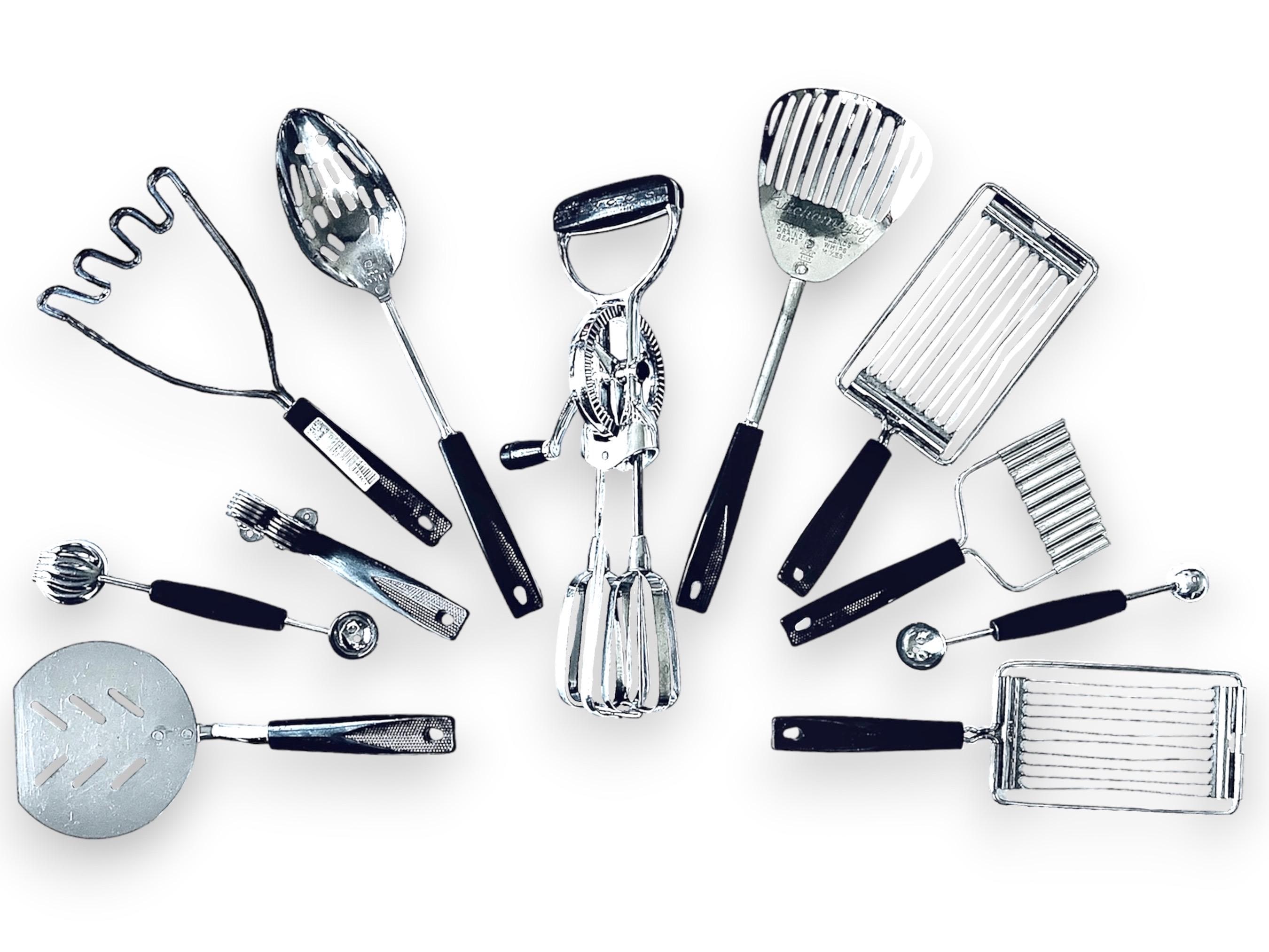 Vintage Ekco MCM Kitchen Utensils: Stainless Steel with Black Nylon Handles