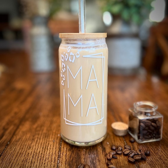 Mama/Mom Glass Can Tumbler with Bamboo Lid & Straw – Georgia Jean Boutique  & Co. LLC.