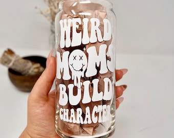 Retro "Weird Moms..." Can Glass Tumbler with Bamboo Lid and Glass Straw