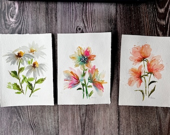 Trio of Wildflower Paintings - Watercolor