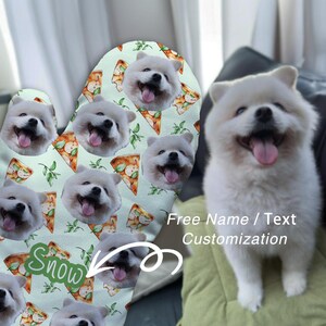 Custom Pet Photo Oven Mitt with Name | Samoyed Mom Gift | Funny Pizza Pattern Kitchen Decor | Personalized White Dog Baker Glove, Pot Holder