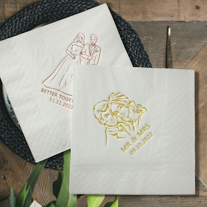 Guardanapos de coquetel para retrato de casamento, guardanapos personalizados para festa de casamento