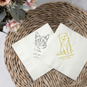 Guardanapos de coquetel personalizados, guardanapos de animais de estimação personalizados, guardanapos de cachorro, guardanapos de gato, guardanapos de retrato para festa