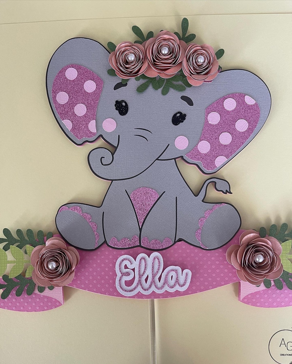 Baby Elephant Cake Topper Customize Name Cake Topper Girl Etsy