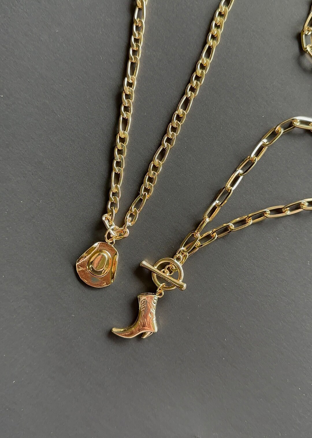 Gold Cowboy Hat & Boot Necklace Bestfriend Necklaces Trendy Etsy