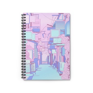 90s Anime Aesthetic Pastel Tokyo Spiral Notebook - Ruled Line, | Manga Notebook, Anime, Kawaii, Pastel Color Notebook| Harajuku Aesthetic
