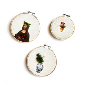 Art du cerceau avec de vraies plantes | Décoration murale botanique en cercle à broder | Cadeau boîte aux lettres avec carte de vœux gratuite | Plantes conservées