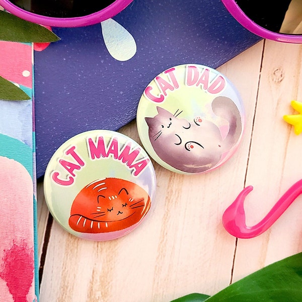 Cat Mom - 1.5" Metal Button - Crazy Cat Lady - Kittens - Vets - Felines - Pets - Paw Prints - Badges - Animal Lover - Meow - Orange Tabby