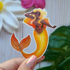 Goldenrod Meerjungfrau - Mermay - Wasserfester glänzender Vinyl Aufkleber - Fantasie - Beachy Vibes - Schwimmen - Just Keep Schwimmen
