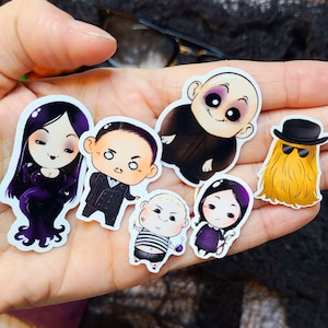 A Creepy & Cooky Family - Tiny Sticker Set - Waterproof Vinyl - Spooky - Creepy - Halloween - Wednesday - Morticia - Gomes - Pugsly - Fester