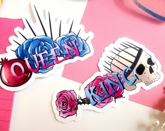 Dread Queen + King Sticker Set - Perséfone - Mitología griega - Granada y rosas - Regalo de boda - Papelería - Hades - Lore Olympus