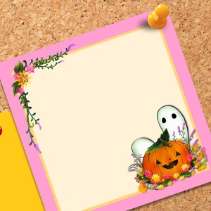 Entzückende Jack und Ghost | Halloween Cottagecore quadratischer Notizblock