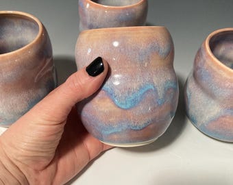Handmade Ceramic Tumbler - Pink and Blue Glaze Cup