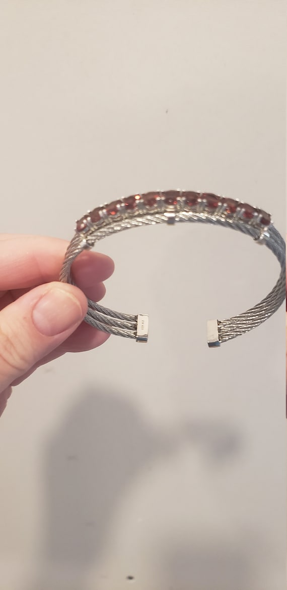 Edgy Sterling Silver & Garnet Cuff Bracelet