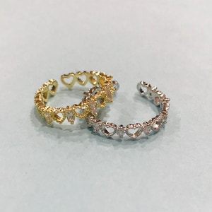 rhinestone gold/silver heart adjustable ring, valentines gift