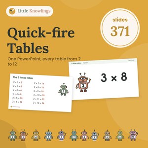 Presentación rápida de tablas de multiplicar en PowerPoint / Diapositivas con límite de tiempo para cada tabla del 2 al 12 / Práctica de repaso de multiplicación para 4.º de primaria / MTC UK