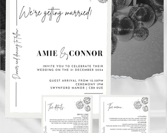 Pacote de convites de casamento monocromáticos - modelo Canva