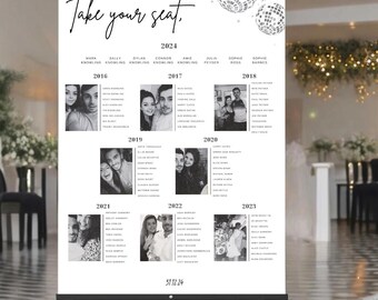 Modelo Canva para mapa de assentos com tema de discoteca para casamento. Tema monocromático.