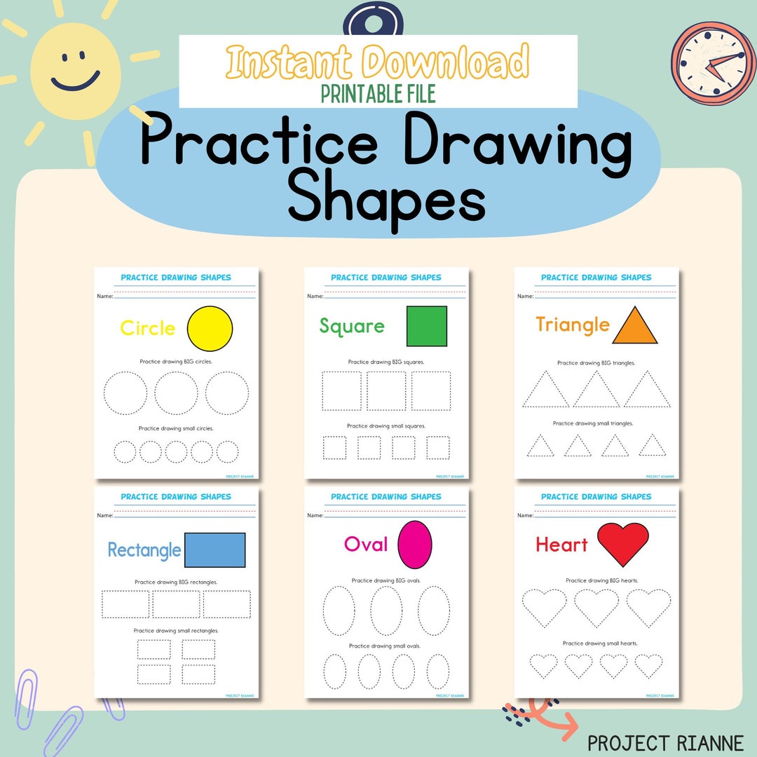 Shapes Drawing Practice Worksheet Shapes Drawing Practice - Etsy