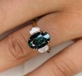 Three Stone Moissanite Ring Green Oval & Half Moon Cut Ring 3.5Ct Diamond Ring 14K Yellow Gold Wedding Ring UniqueDiamond Engagement Ring product logo