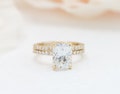 Bridal set Criss Cut Elogated Radiant Moissanite Ring Matching Band Ring Couple Ring 3CT Engagement Ring 14K yellow Gold Ring Wedding Band product logo