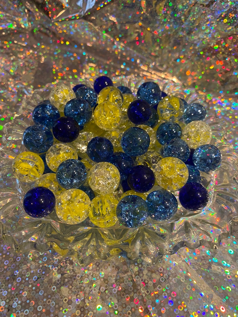 12oz17.00 Cracked Marbles Lot#16 Blue and Yellow