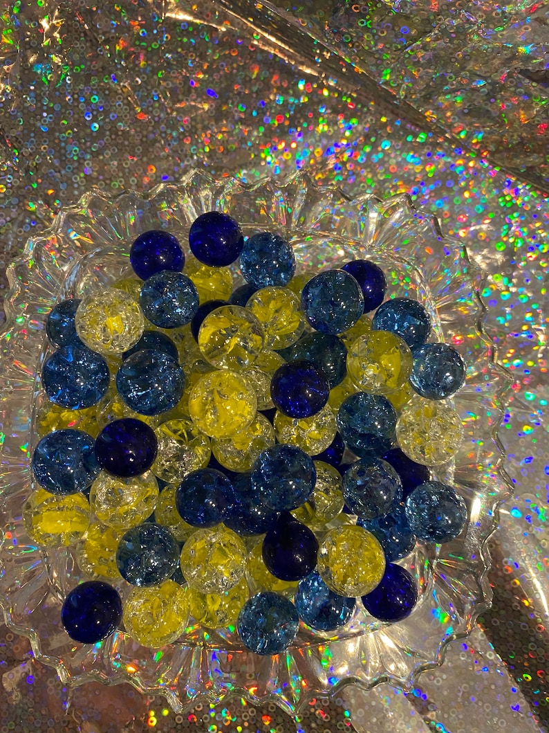 12oz17.00 Cracked Marbles Lot#16 Blue and Yellow