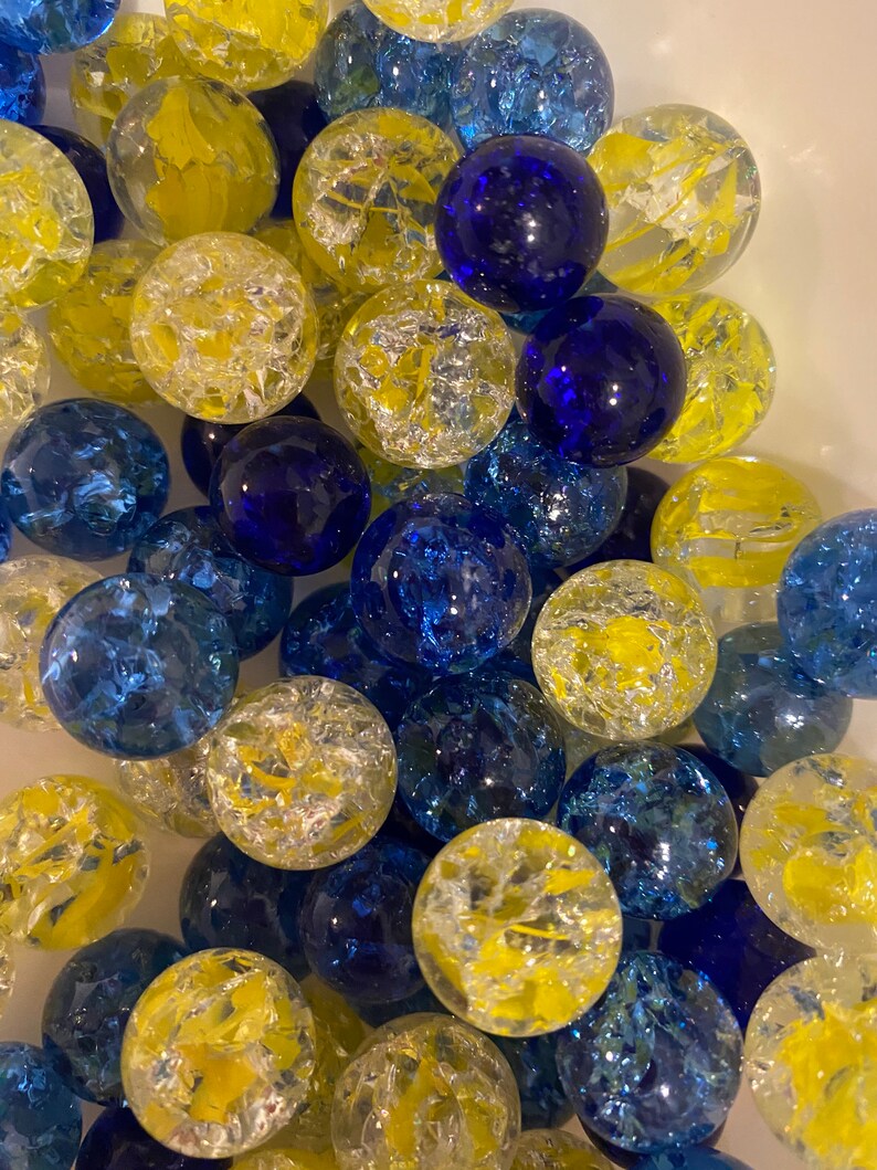 12oz17.00 Cracked Marbles Lot#16 Blue and Yellow