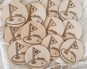 Golf Baby Milestone Cards: Wooden First Year Keepsake
