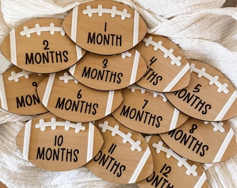 Football Baby Milestone Cards: Engraved Wood Photo Props