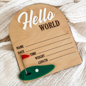 Golf Geburtsanzeige mit Leerlinien | Baby Boy Golf Kinderzimmer Dekor | Neugeborenen-Statistiken-Andenken | Golf-Babyparty-Geschenk | Ausfüllbares Schild