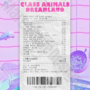Glass Animals Dreamland Album Receipt Print with Wavey Davey Background