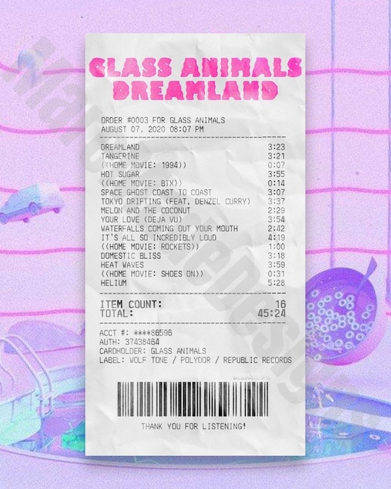 Glass Animals Dreamland Album Receipt Print with Wavey Davey Background