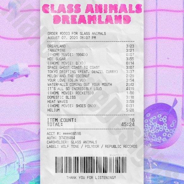 Glass Animals Dreamland Album Receipt Print with Wavey Davey Background