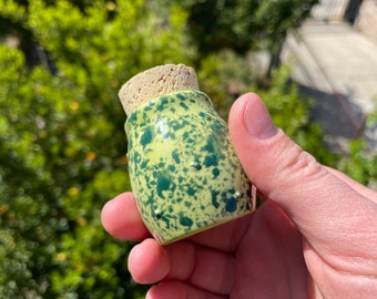 Small Container with Airtight Natural Cork Lid - Mini Ceramic Stash Jar - Hand Painted Miniature Storage (Frog Style)