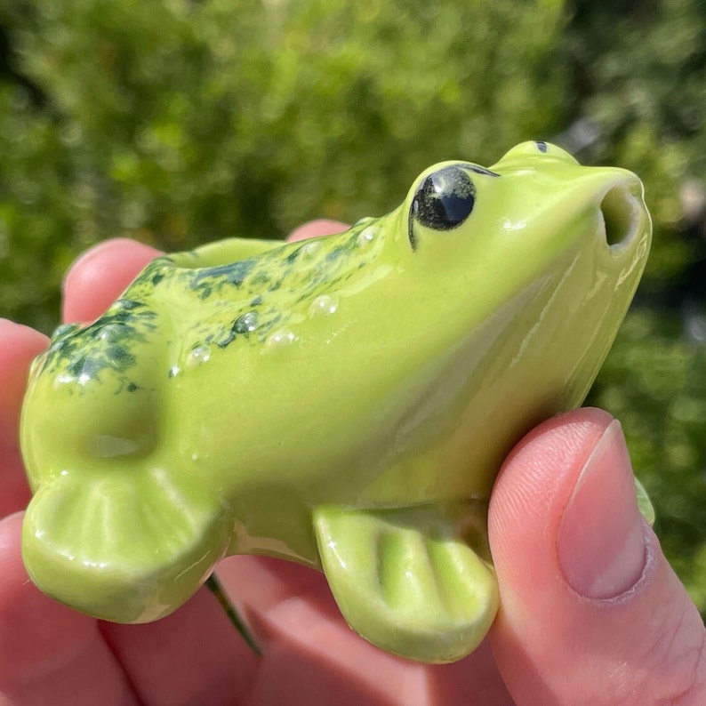 Frog Pipe & Small Jar Matching Set Gift Ideas for Smoker Unique Ceramic Kit Beautiful Hand Pipe Gifts for Her Gifts for Him Friend image 3
