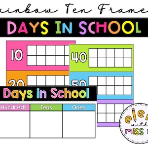 Days in School Ten Frames Display | Bright and Traditional Rainbow