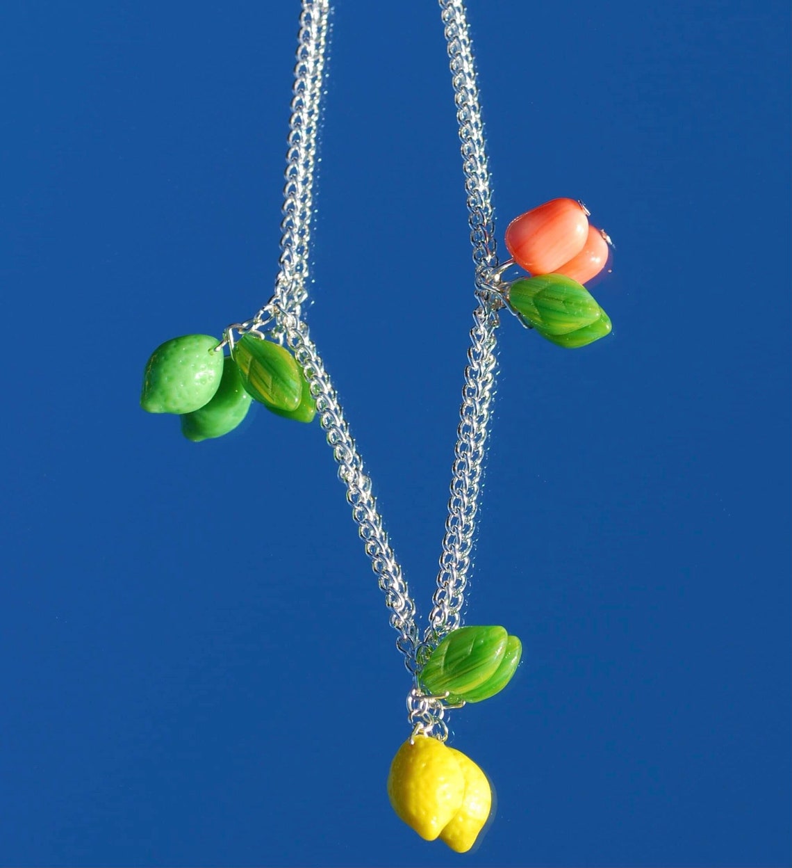 Dainty Fruit Necklace / Lemon Lime Peach Necklace Etsy