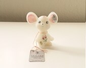 Fenton lovely white satin glass mouse hand painted with pink beige flowers Signed by artist Collectible