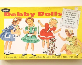 Vintage Jaymar Debby Paper Dolls /4 Dolls 36 Lace Up Outfits ~ Collectible