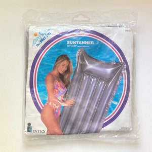 1994 Vintage Intex Sun Tanner 72&quot; x 30&quot; Silver Inflatable Air Float Mat #59725 ~ Collectible