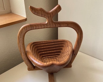 Vintage Collapsible Wood Apple Shaped Fruit Basket Bowl ~ Collectible