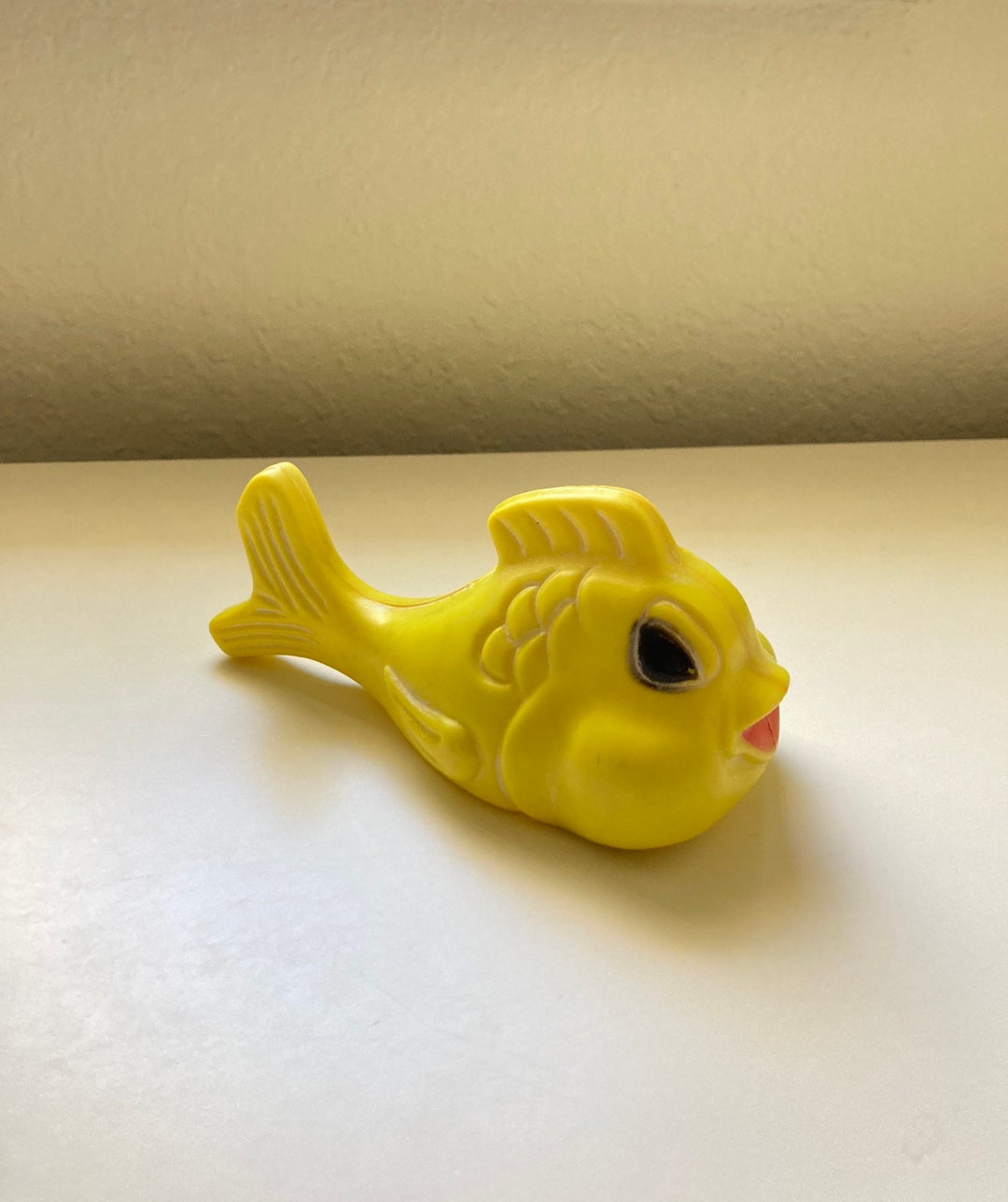 Yellow Babay Rattle Vintage Baby Rattle Chubby Cheeks Yellow Fish ~ Novelty Plastic Toy ...