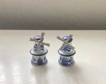 Vintage Delft Mini Dutch Windmill Salt & Pepper Shakers ~ Set of 2 ~ Collectible