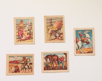 1951 "Hopalong Cassidy" Trading Cards Set of 5 Colorful~ Post Cereal Premium Vintage Trading Cards ~ Collectible