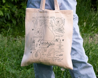 Georgia State Tote Bag | Georgia Canvas Tote | Peach State Market Bag | College Girl Tote | Southern Aesthetic Reusable Bag