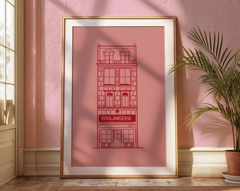 Paris Boulangerie Art Print | Pink & Red French Bakery Decor