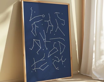 Constellation Zodiac Wall Art Print | Celestial Astrology Star Sign Poster | Minimal Cosmic Horoscope Decor | Birthday Gift